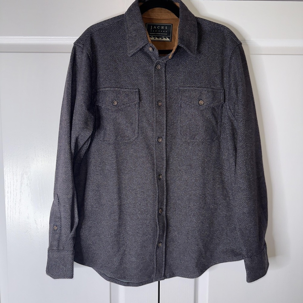 JACHS New York Shirt Mens Medium Gray Herringbone Long Sleeve Tweed Button Up